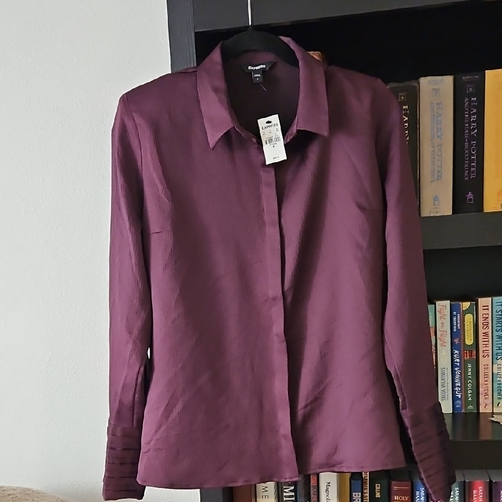 Express Women's Deep Purple Textured Shirt